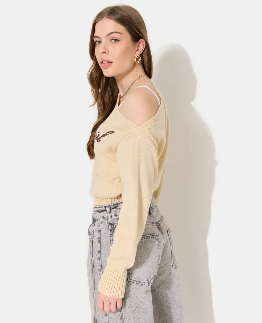Pimkie Pull asymétrique avec écriture poitrine