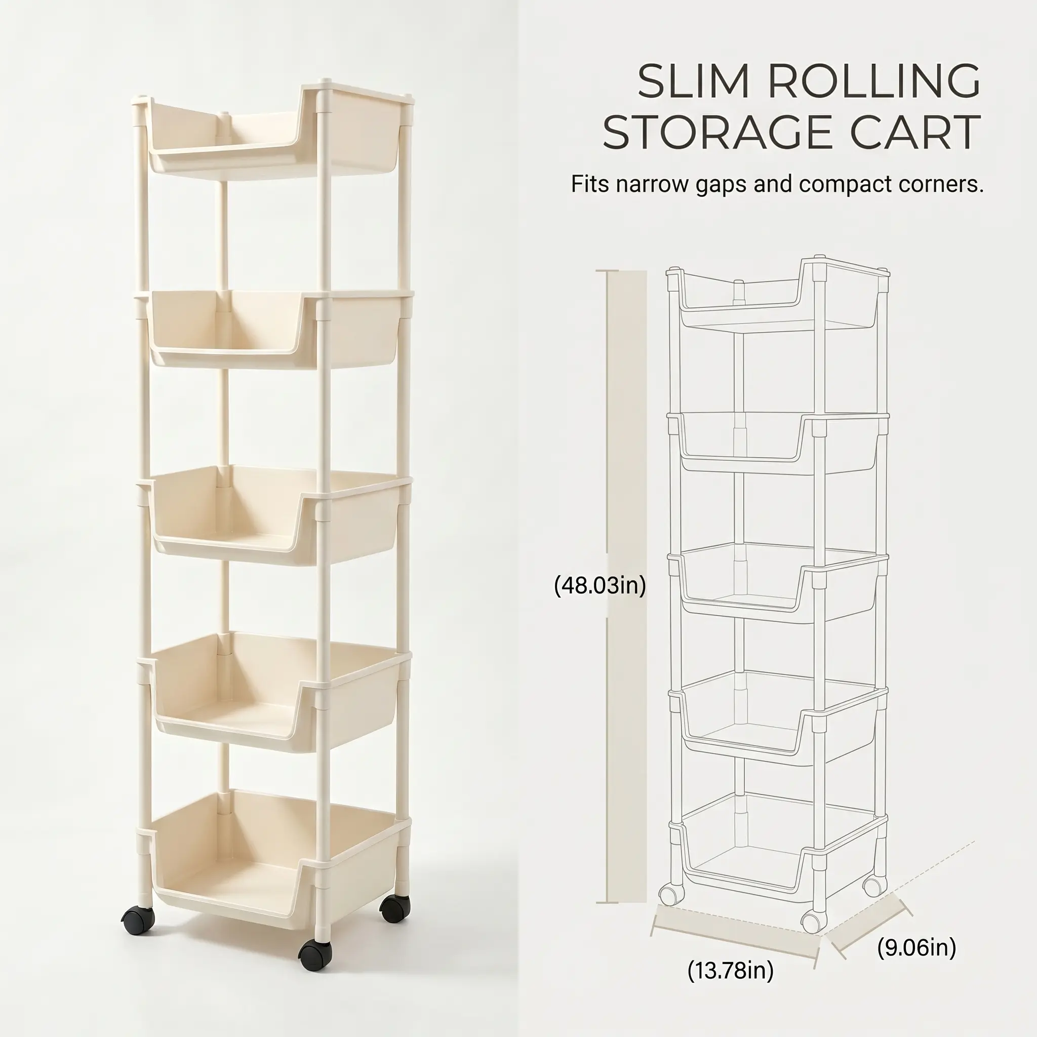 Smooth Lightweight Minimalist Rolling Storage Cart with Wheels