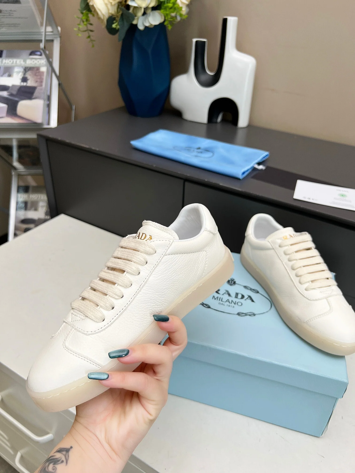 Prada Unisex Sneakers Triangle Logo Luxury Fashion Sneakers - Sneaker Replica Workshop
