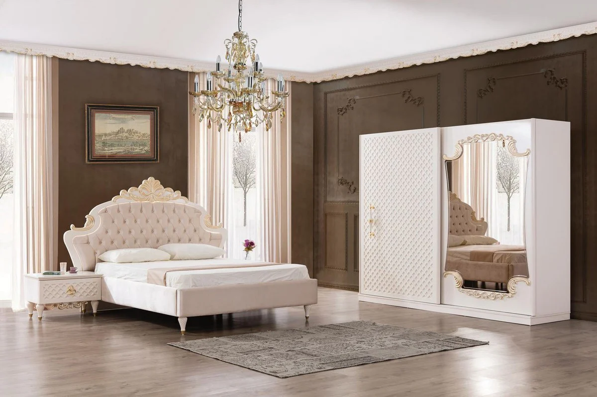 Luxury baroque bedroom wardrobe white / gold - solid wood wardrobe with 2 sliding doors - baroque bedroom furniture - noble and magnificent