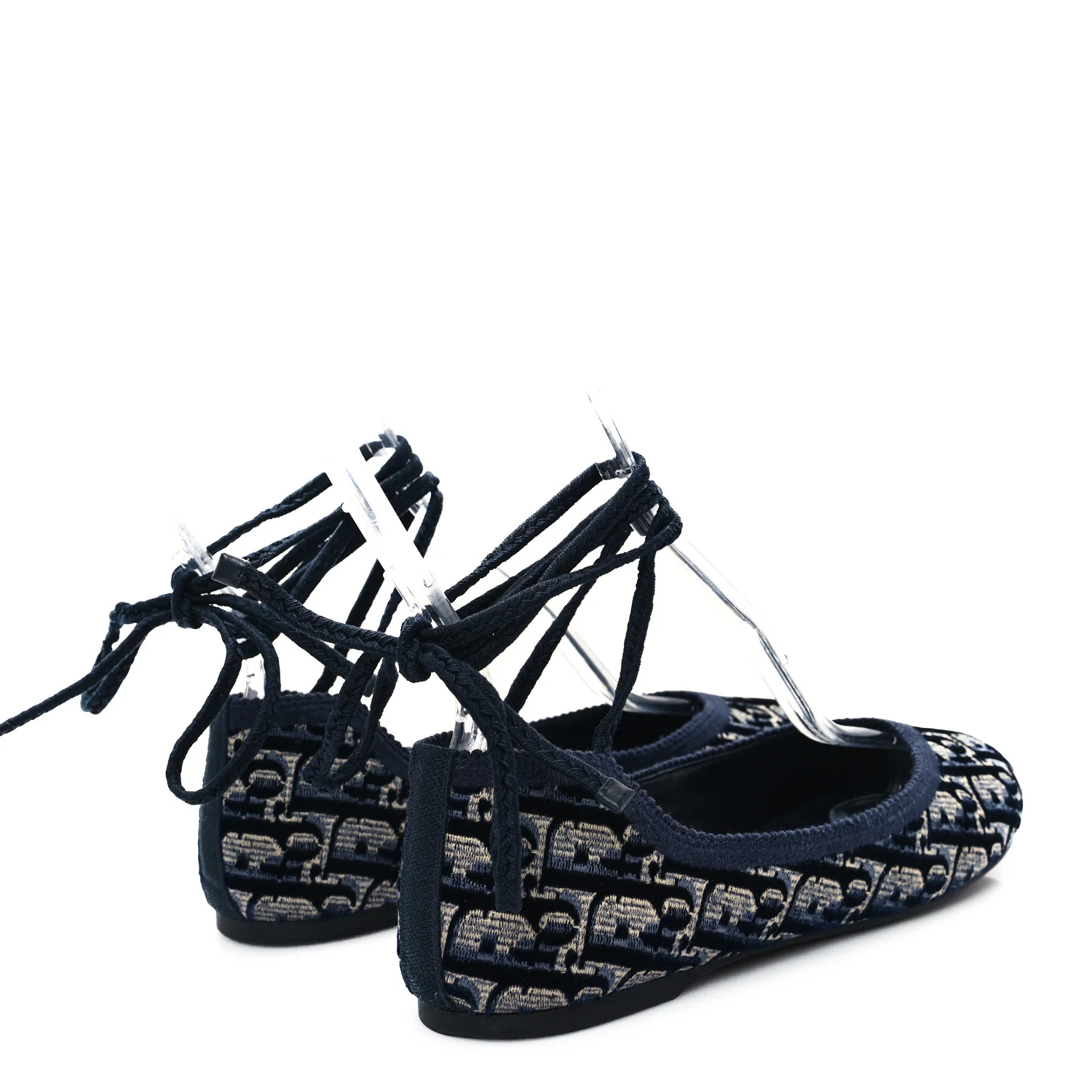Velvet Oblique Poeme Laced Ballerina Flats 37.5 Deep Blue - Top Club