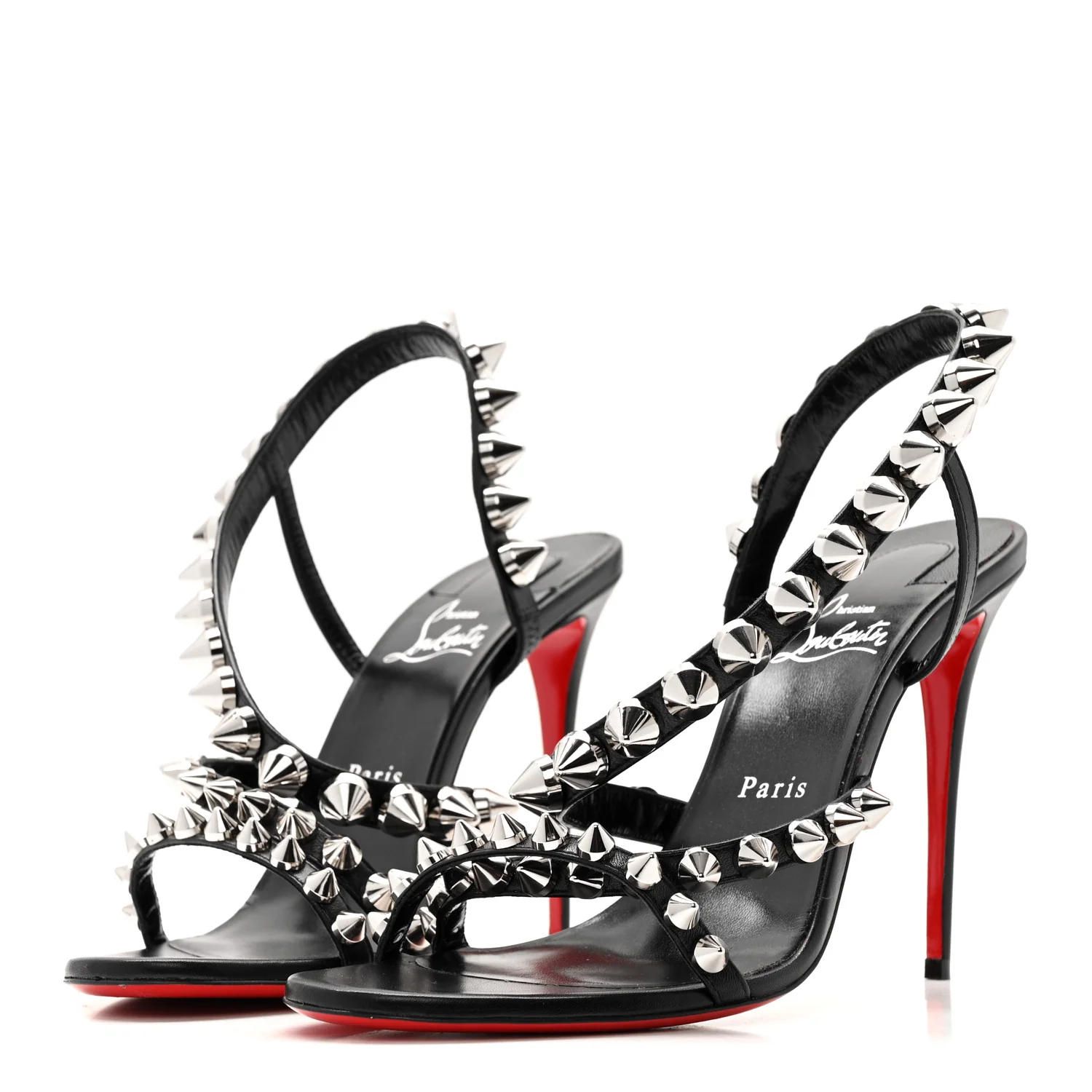 Calfskin Spikita Slingback 100 Stiletto Pumps 41 Black Silver - Top Club