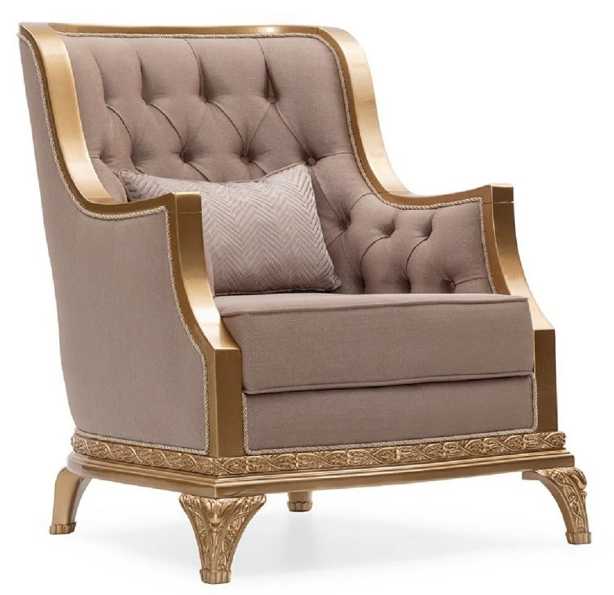 Luxury Baroque Living Room Set Brown / Gold - 2 Sofas & 2 Armchairs & 1 Coffee Table & 2 Side Tables - Handcrafted Luxury Living Room Furniture in Baroque Style - Noble & Magnificent