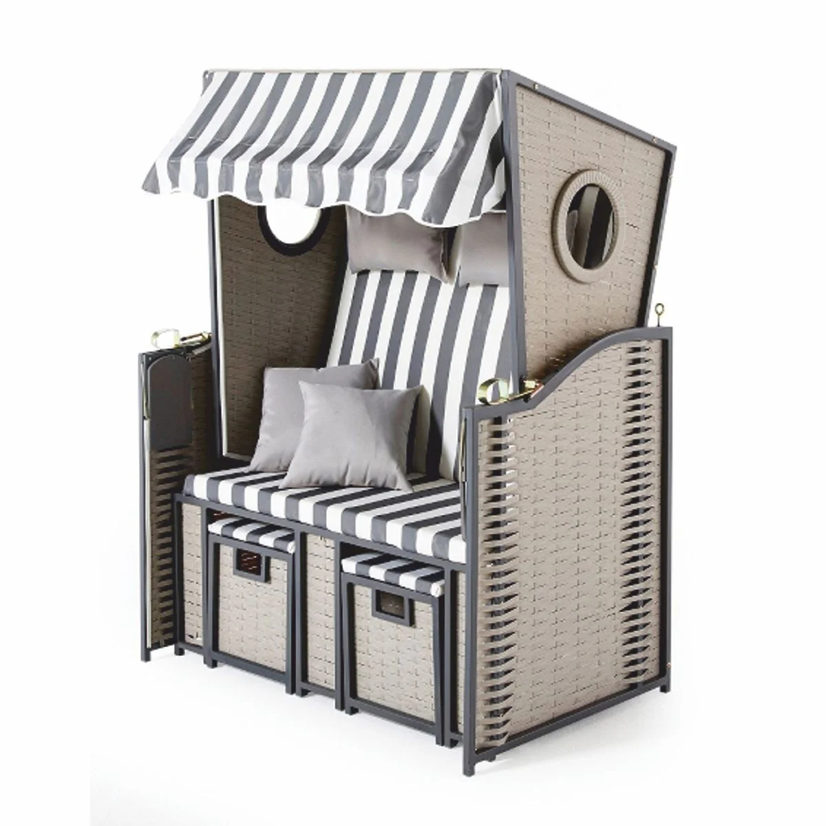 Beach chair with roof gray / white 114 x 72 x H. 160 cm