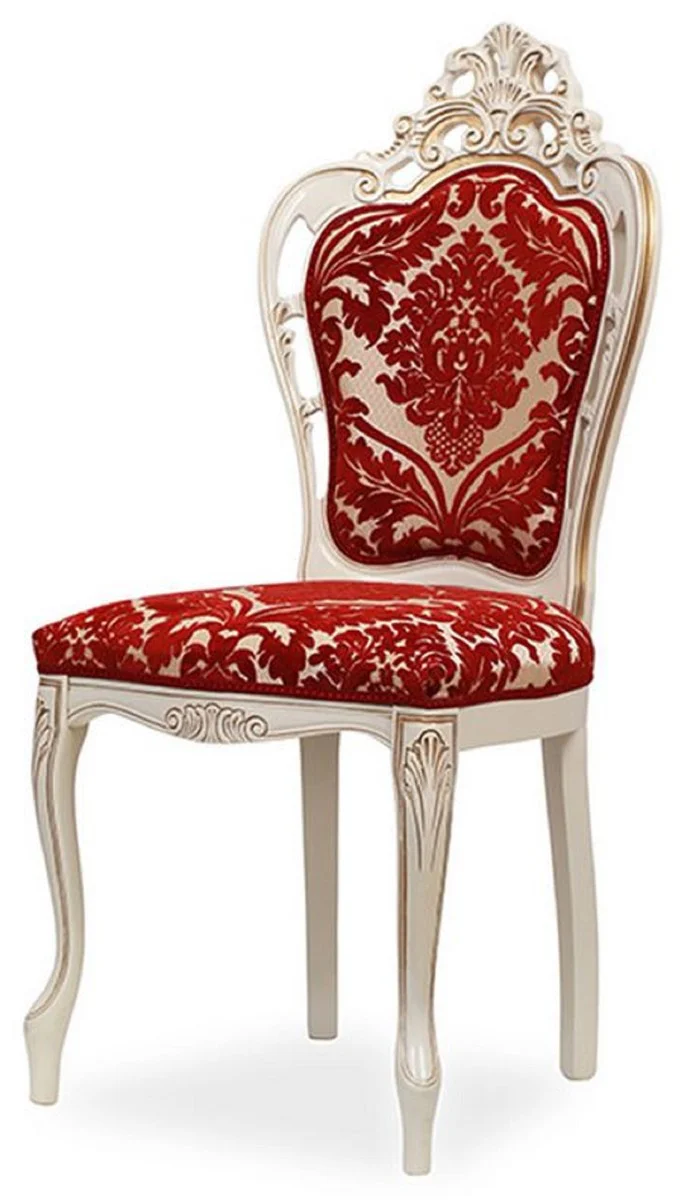 Luxury Baroque Dining Room Chair Set of 8 with Elegant Pattern Red / White / Beige / Gold - Baroque Style Kitchen Chairs - Magnificent Luxury Dining Room Furniture in Baroque Style - Noble & Magnificent