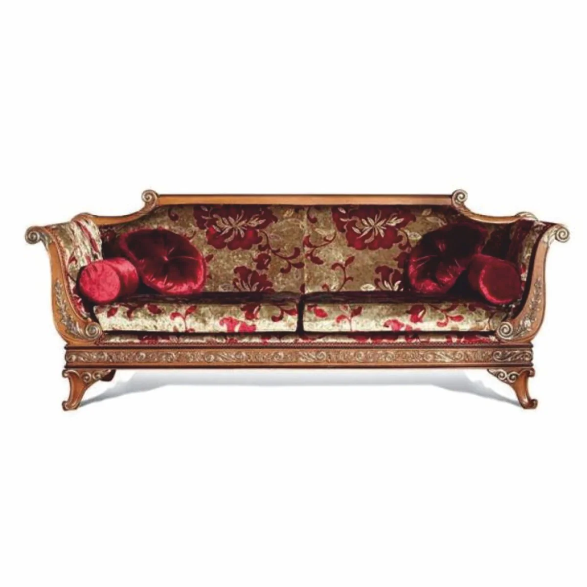 Luxus Barock Sofa Bordeauxrot / Gold / Braun / Gold 230 cm - Made in Italy