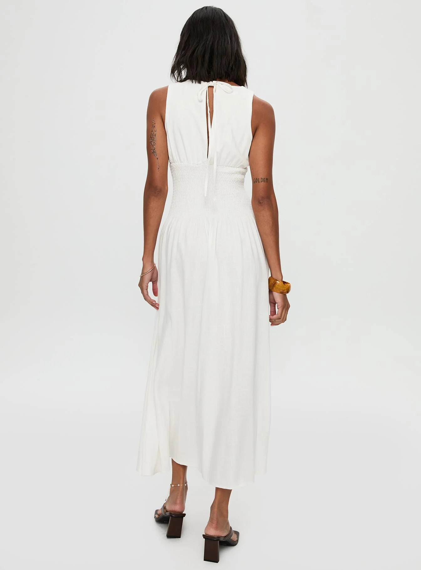 Lilienne Shirred Maxi Dress White