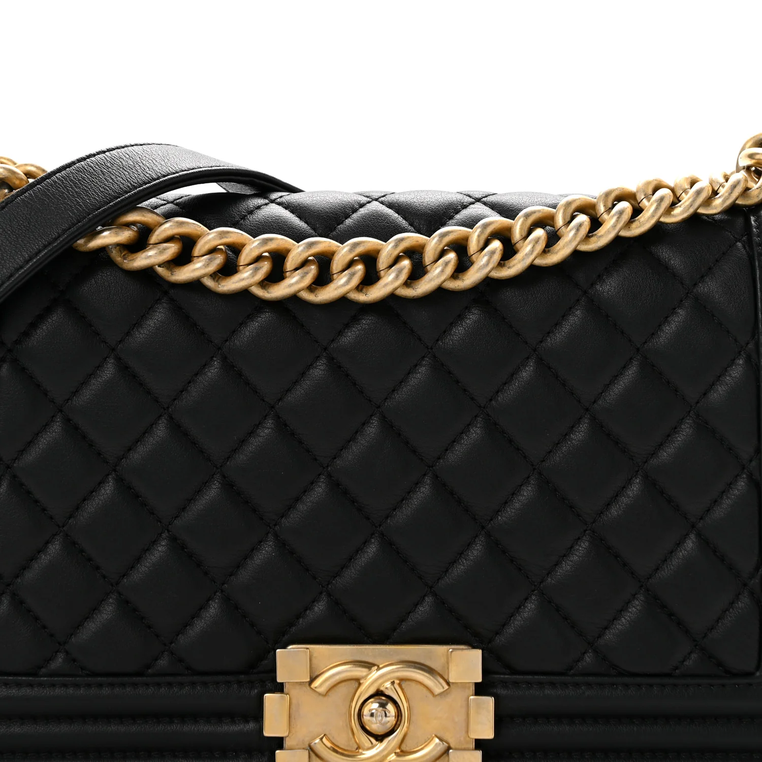 Lambskin Quilted Medium Boy Flap Black - Top Club
