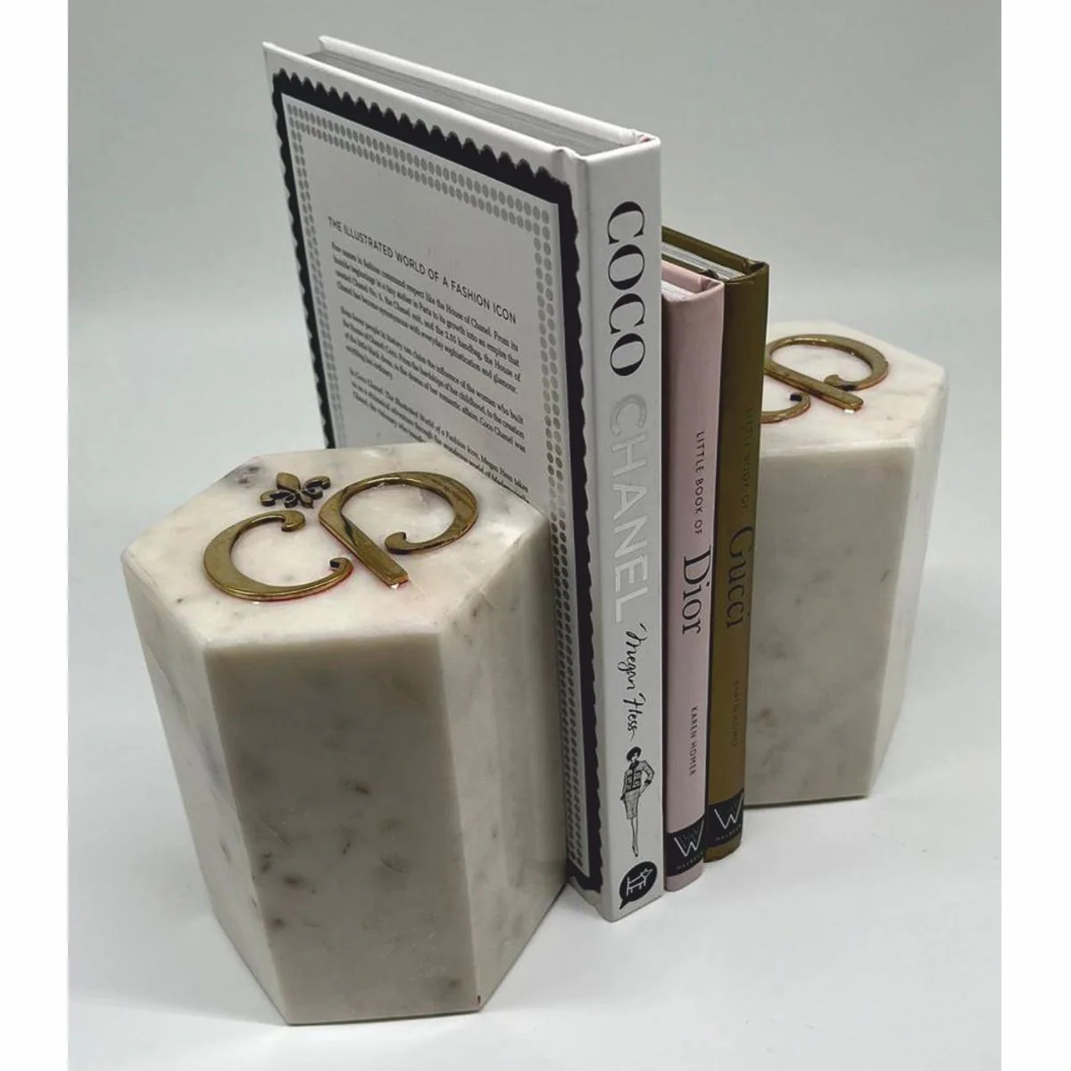 Luxury marble decorative bookends set white / gold
