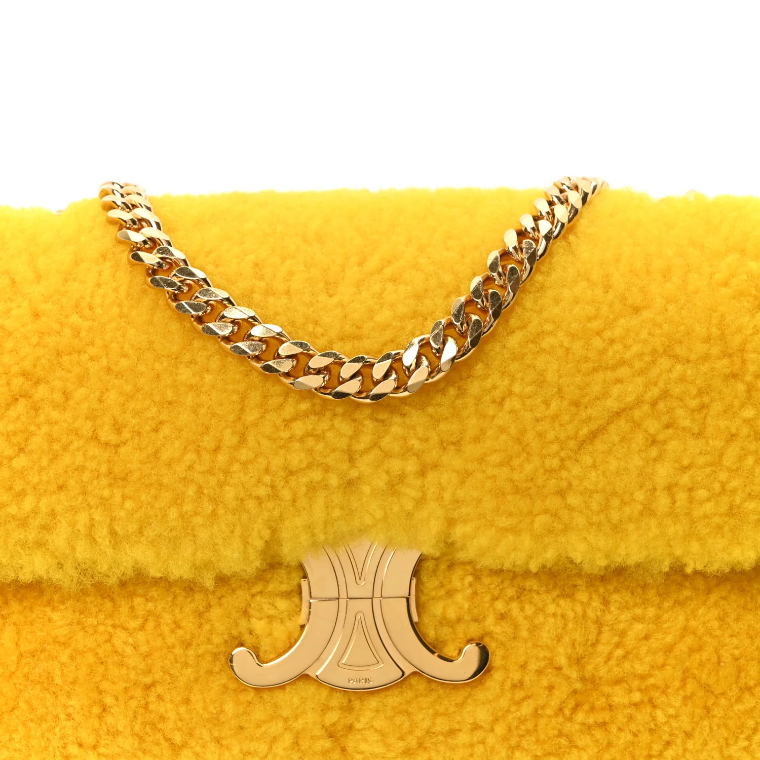 Fluffy Shearling Triomphe Claude Chain Shoulder Bag Yellow - Top Club