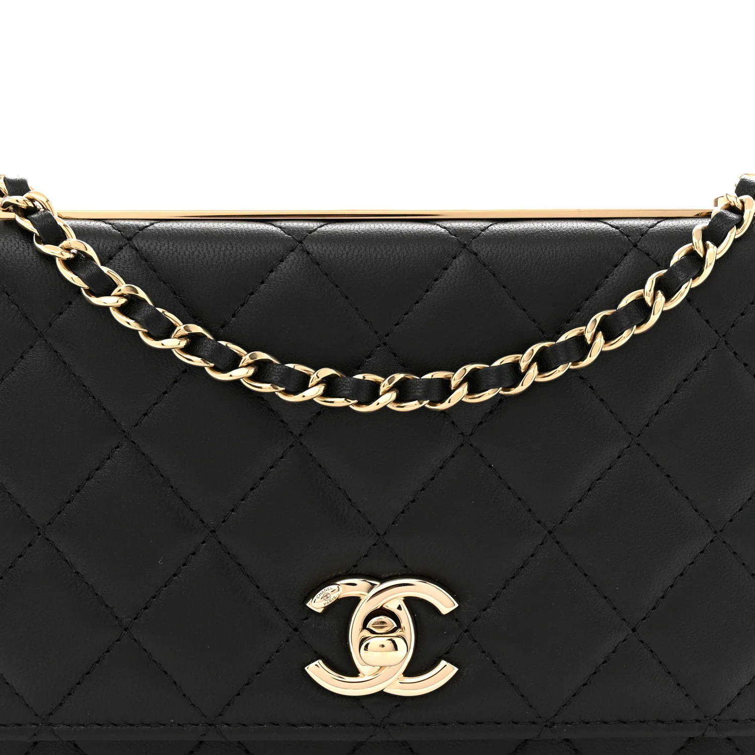 Lambskin Quilted Trendy CC Wallet On Chain WOC Black - Top Club