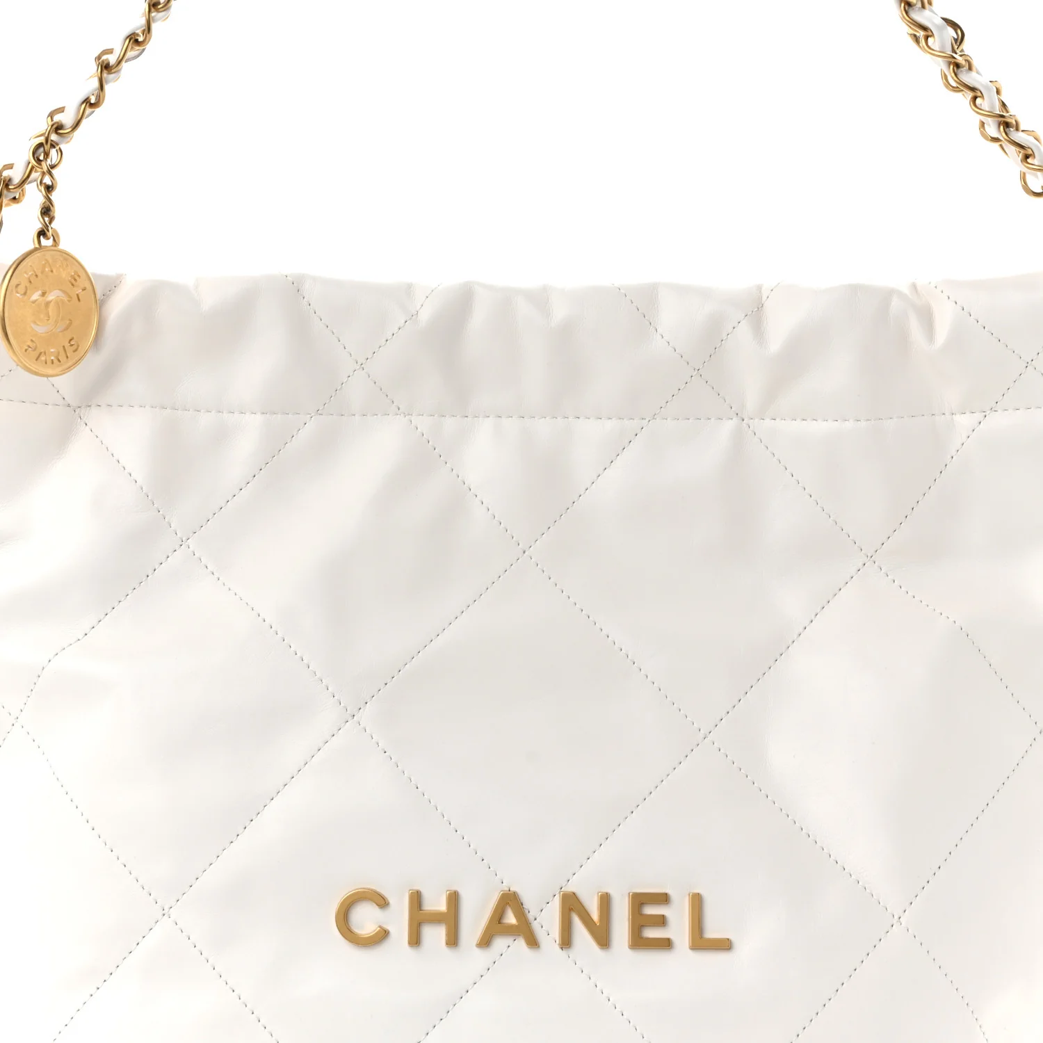 Shiny Calfskin Quilted Small Chanel  White - Top Club