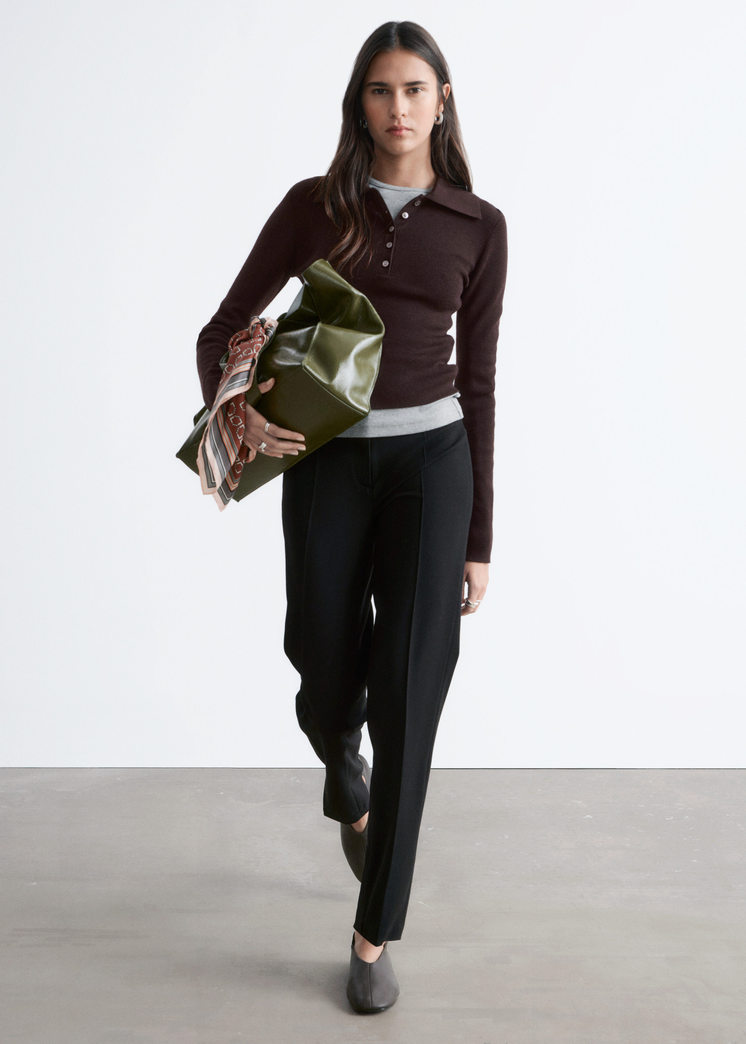 & Other Stories RIB-KNIT MERINO WOOL POLO TOP