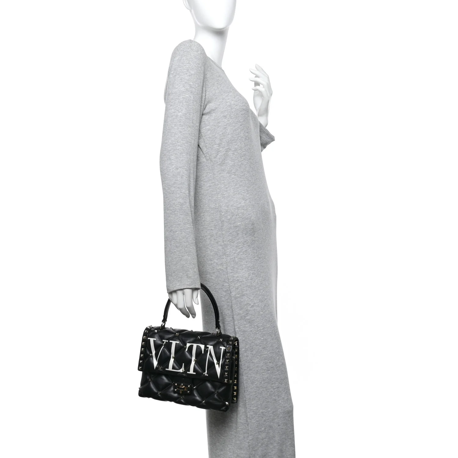 Lambskin VLTN Print Candystud Top Handle Bag Black