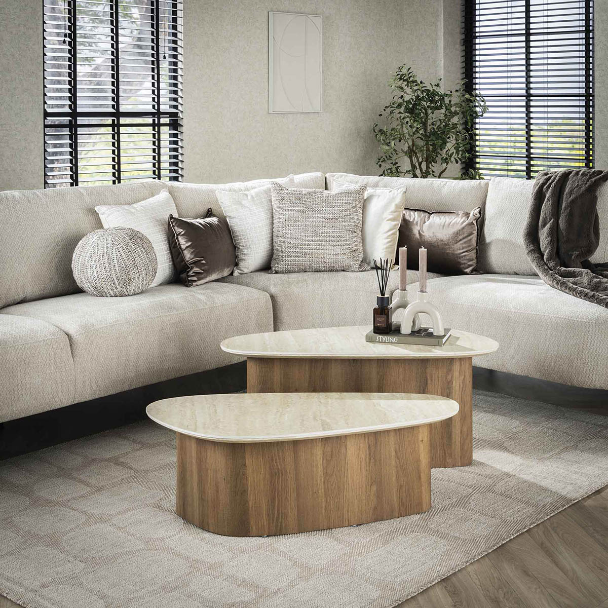Salontafel Limestone Triangle Duo