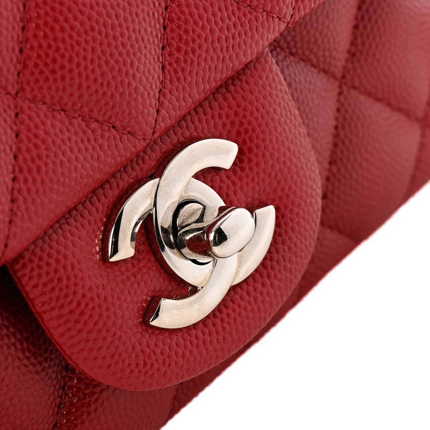 Caviar Quilted Mini Rectangular Flap Dark Red - Top Club