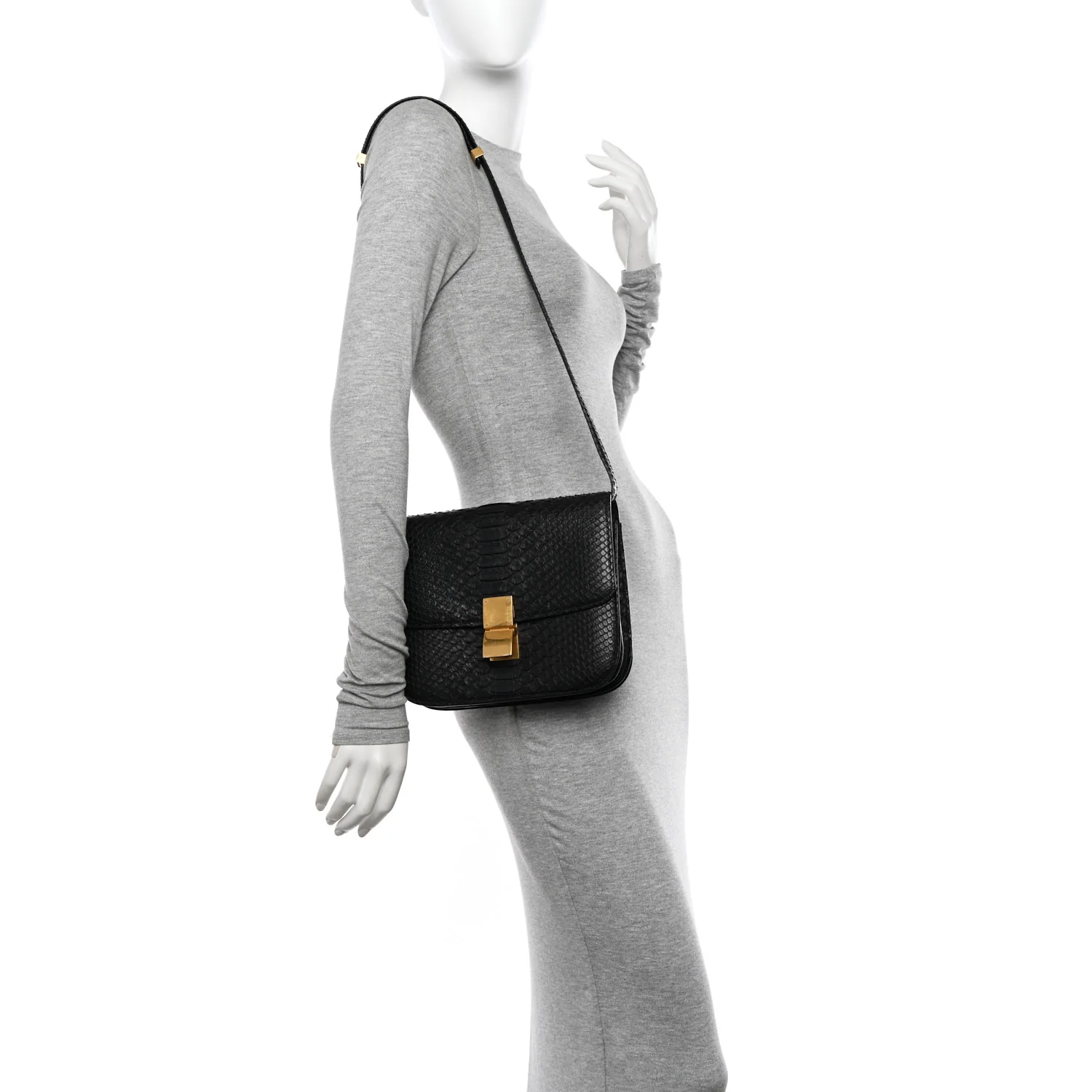 Snakeskin Medium Classic Box Flap Bag Black - Top Club