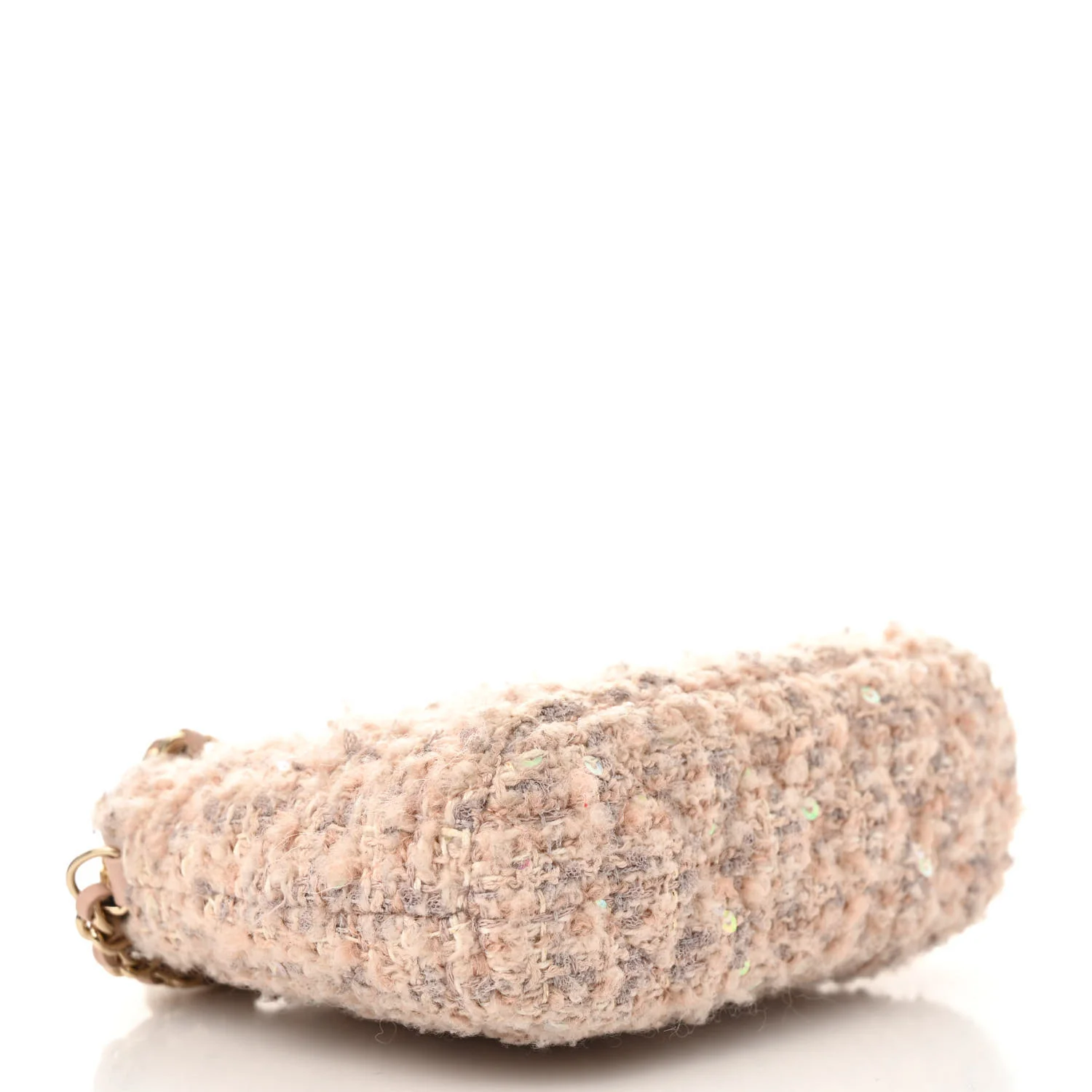 Cotton Wool Tweed Sequin Quilted Shiny Coco Clutch With Chain Light Pink Beige Ecru - Top Club