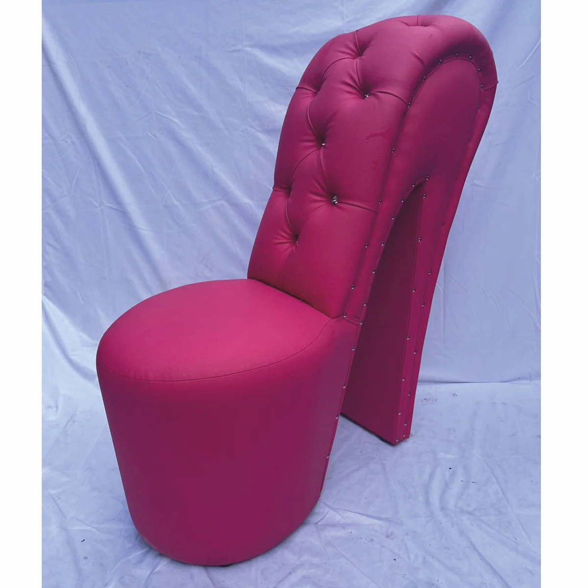 Luxury high heel faux leather armchair with glittering stones pink H. 100 cm
