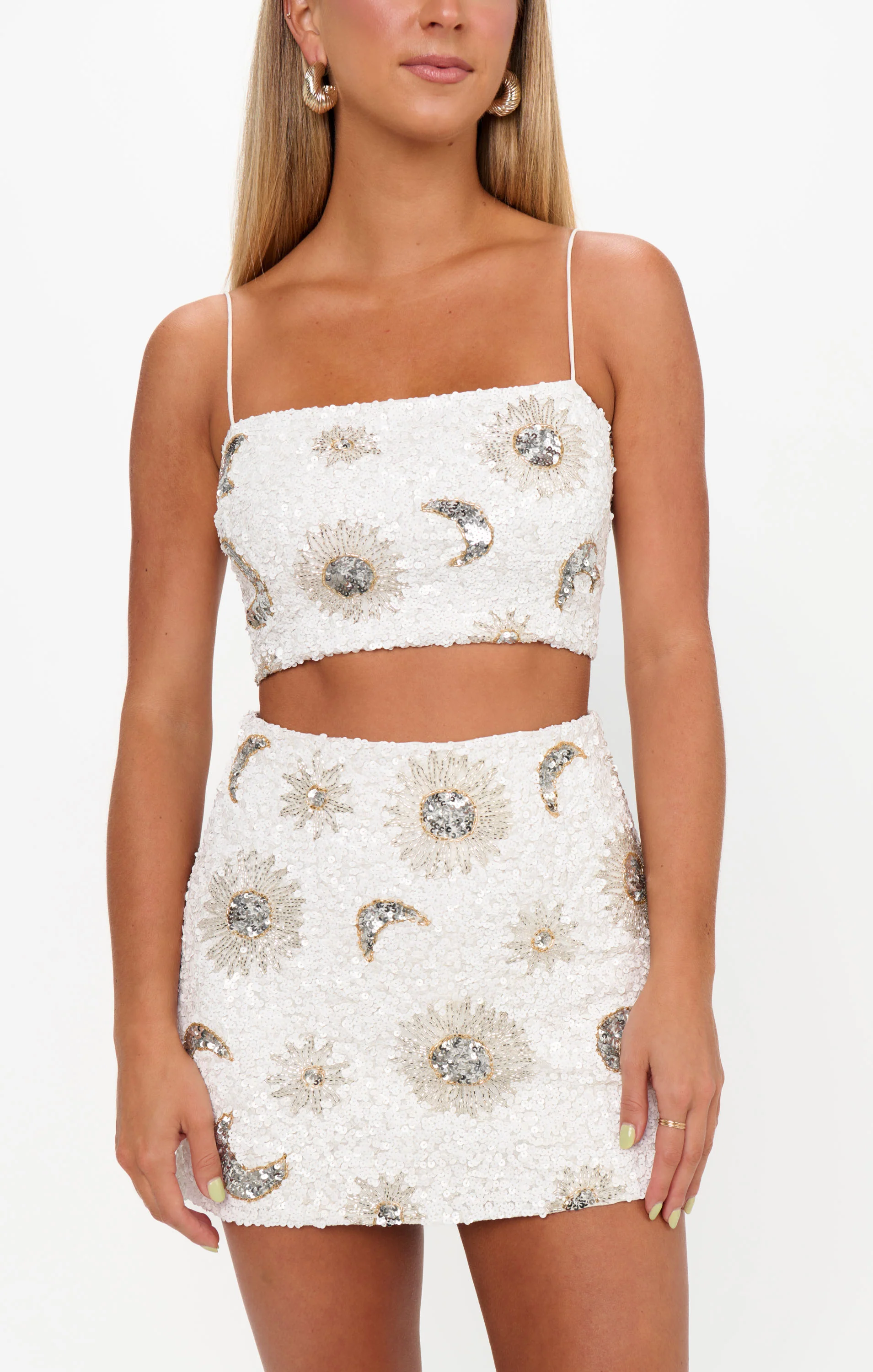 Tish Top ~ White Celestial Sequins