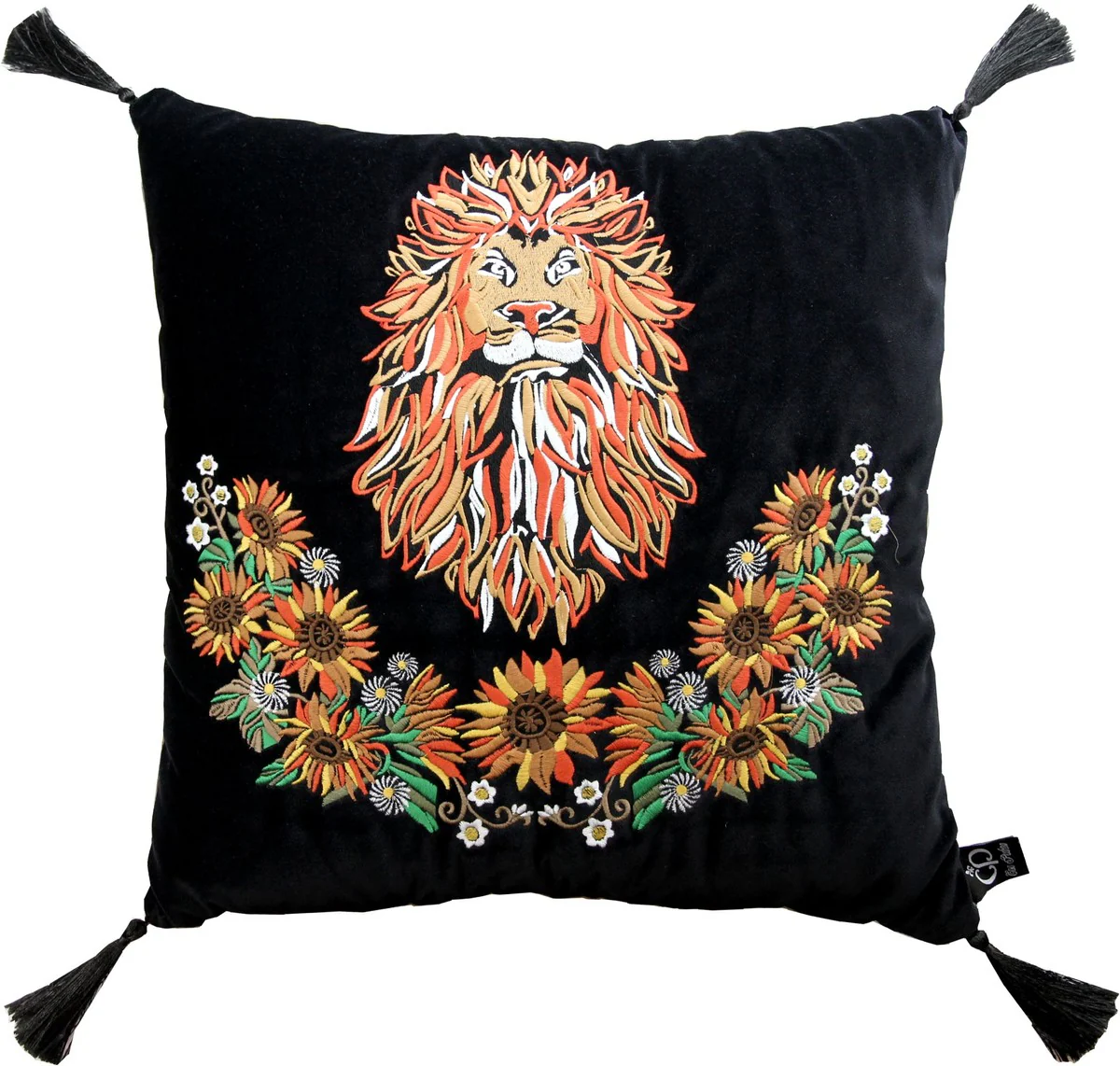 Luxury decorative cushion with tassels lion black / black 45 x 45 cm - finest velvet fabric - luxury quality