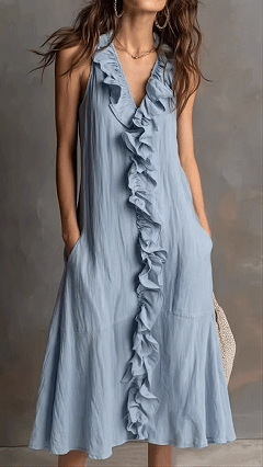 A casual loose V-neck lace sleeveless dress for ladies - Nordfashionstorm - Women's Clothing, Fashion for You - Nordfashionstorm.com