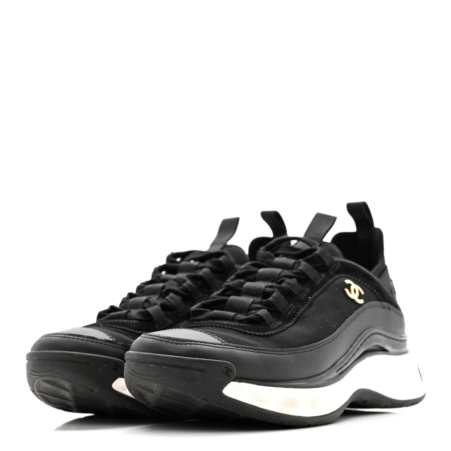 Velvet Calfskin Mixed Fibers CC Sneakers 38 Black - Top Club