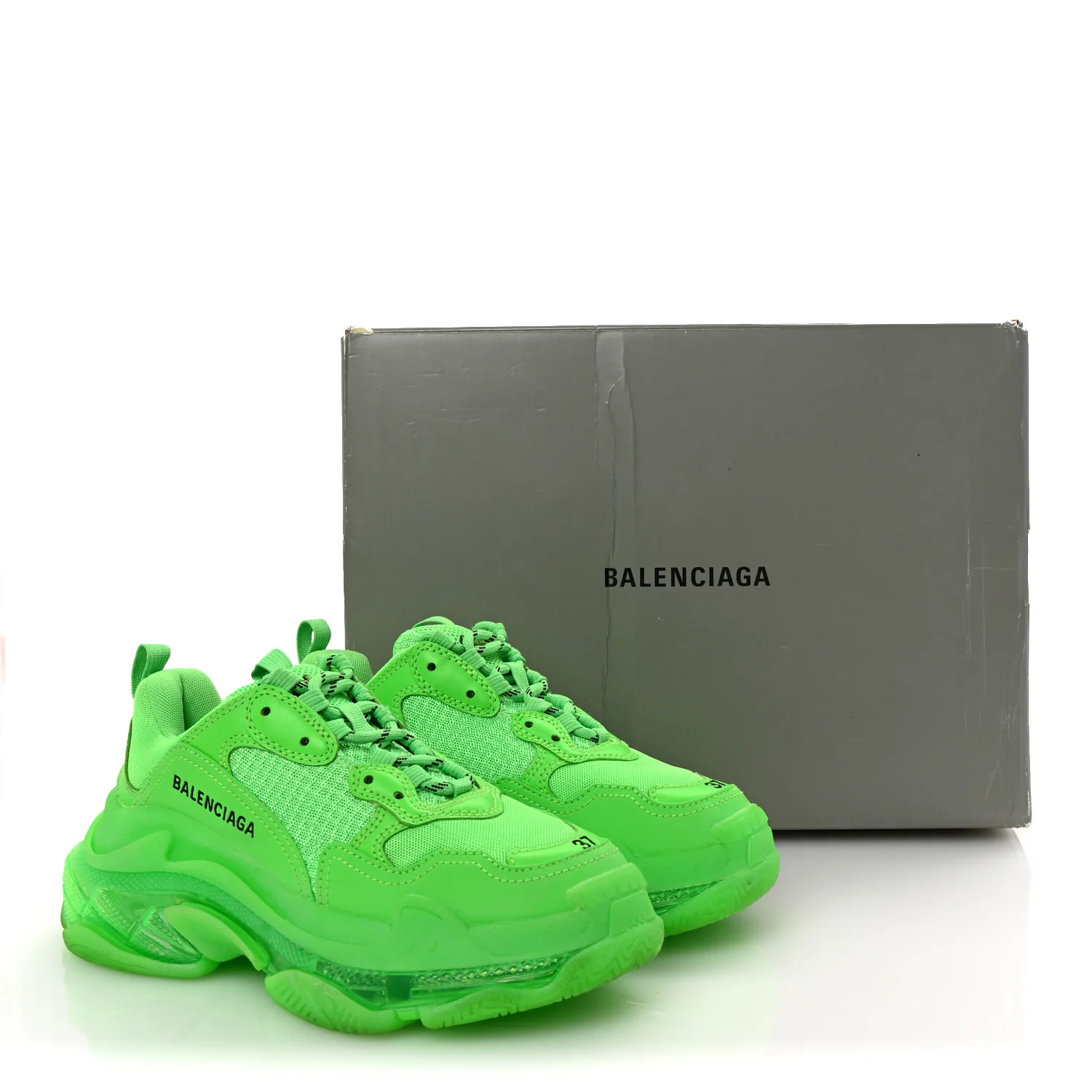 Fabric Mesh Clear Sole Womens Triple S Sneakers 37 Fluo Green - Top Club