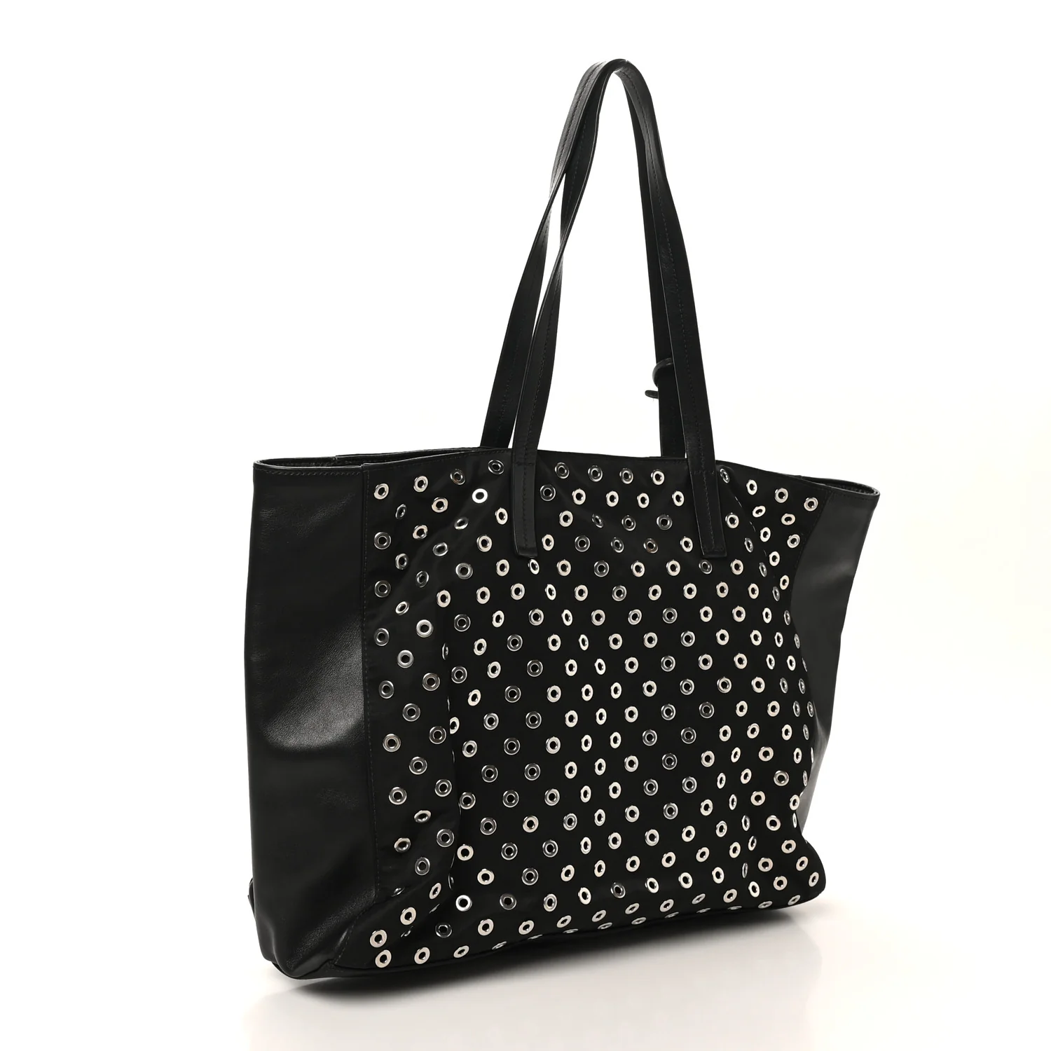 Tessuto Nylon Calfskin Grommet Tote Black - Top Club