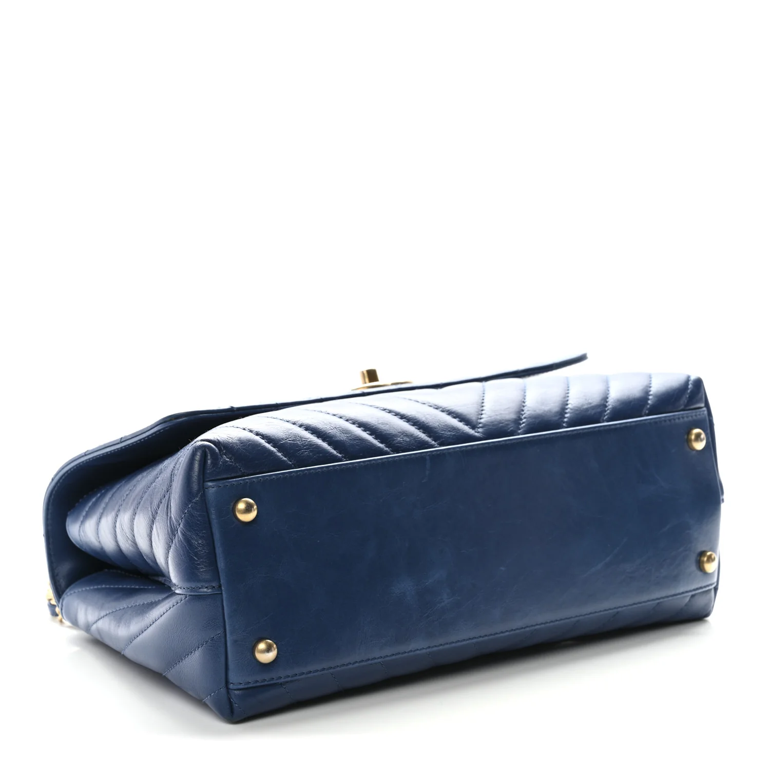 Aged Calfskin Chevron Quilted Small Coco Handle Flap Blue - Top Club