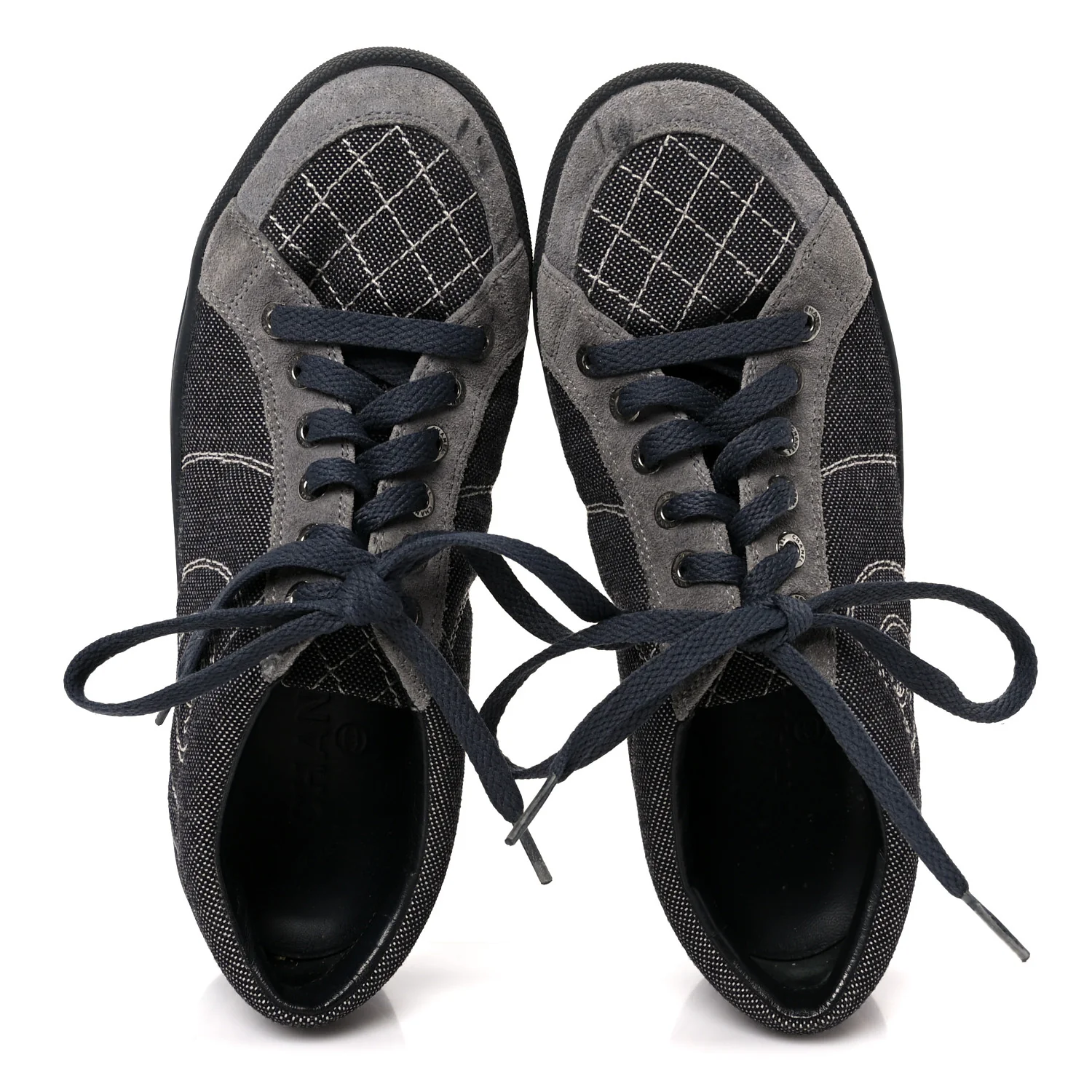Toile Suede Calfskin CC Low Top Sneakers 36 Dark Grey