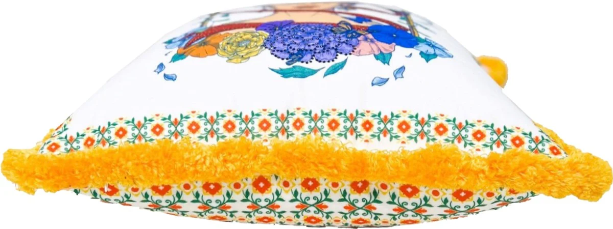 Frida Kahlo by Luxury decorative cushion with rhinestones white / colorful / orange