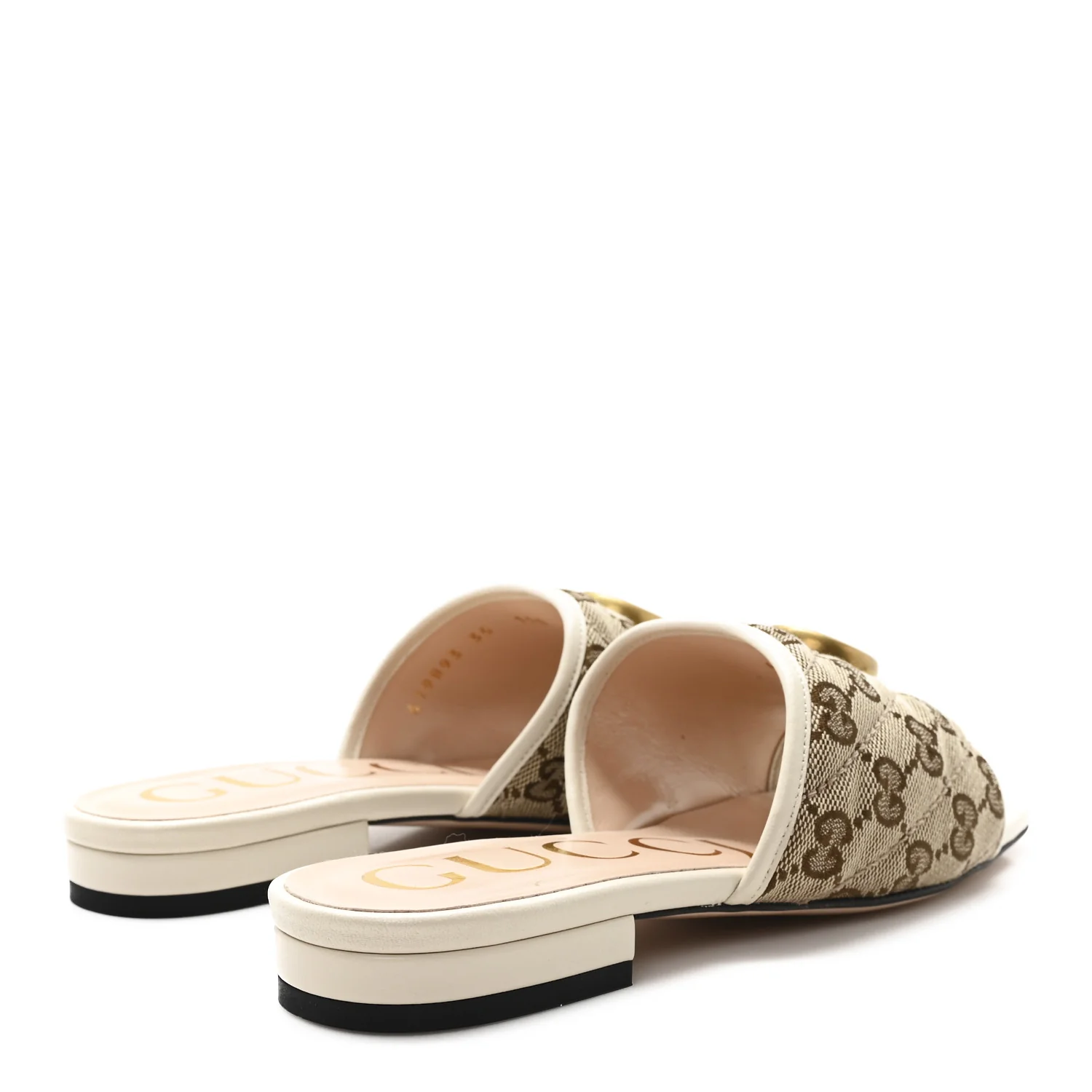 Monogram Matelasse Diagonal GG Marmont Flat Slide Sandals  35 Beige Ebony Mystic White - Top Club