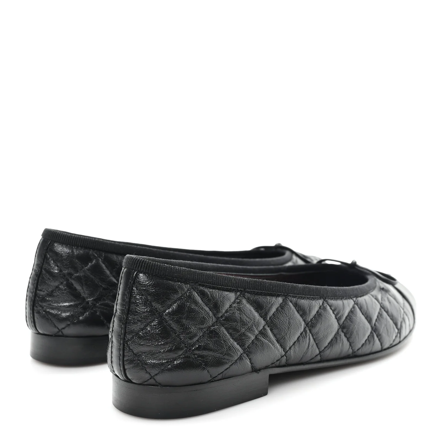 Aged Calfskin Quilted CC Cap Toe Ballerina Flats 37.5 Black - Top Club