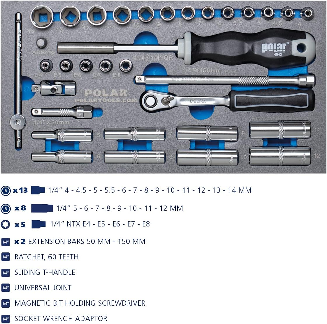 Polar® - Cassetta degli attrezzi di alta qualità con 141 utensili I in scatola di metallo con cacciavite magnetico, prese, cricchetto, chiave regolabile, pinze, punte e altro ancora, adatto per