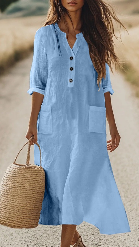 Women's Bohemian Vacation-Style Cotton-Linen Dress with Pockets - Nordfashionstorm - Women's Clothing, Fashion for You - Nordfashionstorm.com