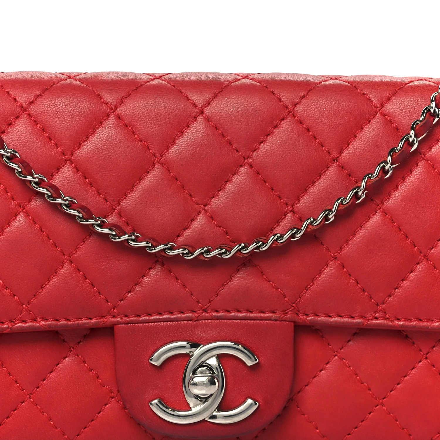 Lambskin Quilted Chain Clutch Flap Red - Top Club