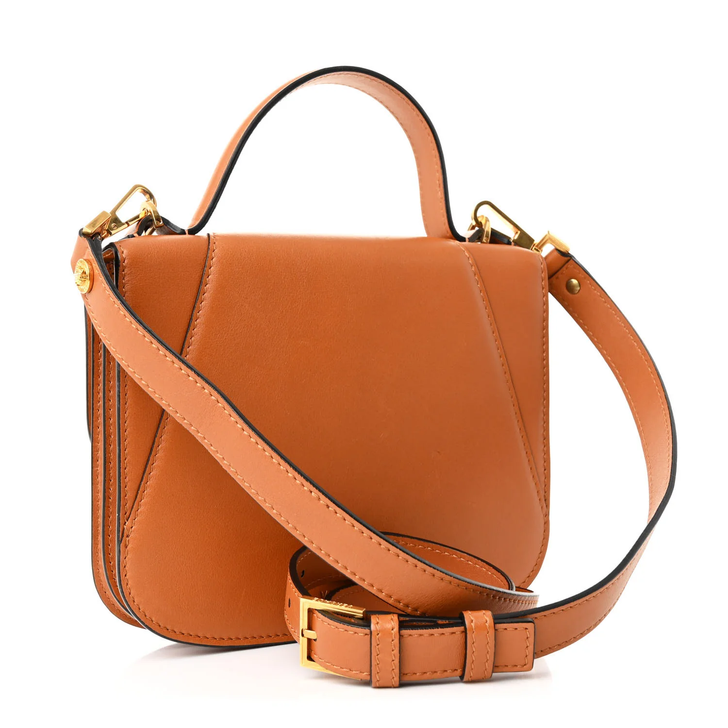 Vitello Barocco Virtus Small Top Handle Shoulder Bag Brown - Top Club