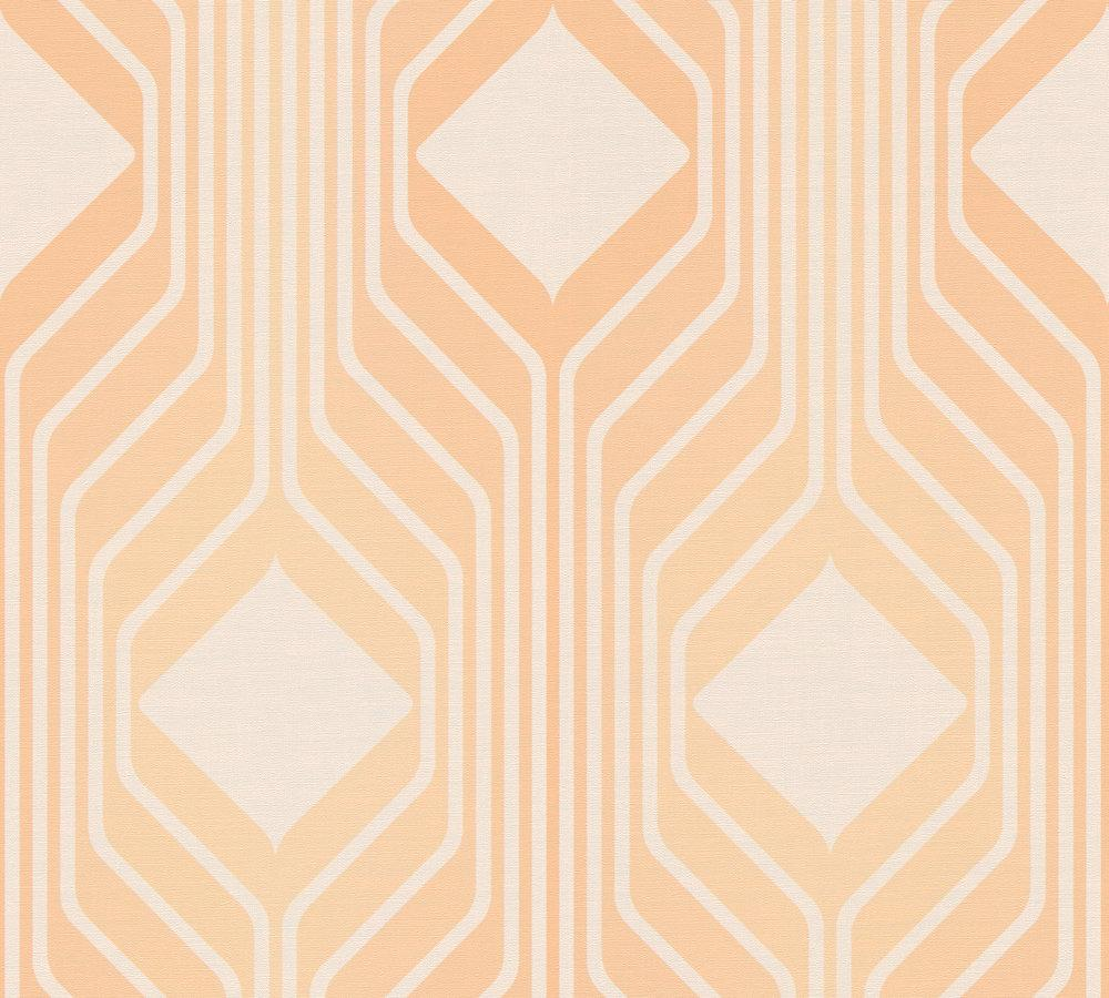 Retro behang met ruitpatronen in warme kleuren – oranje, beige #1