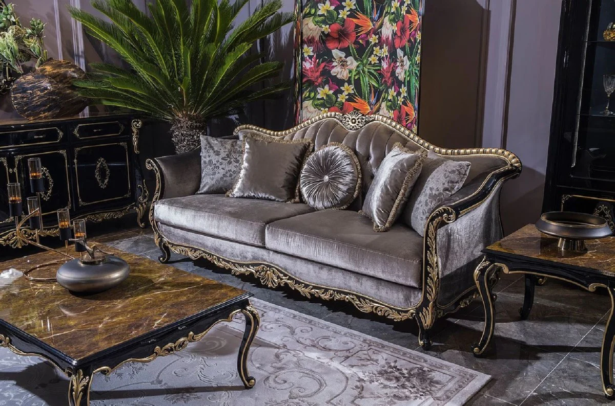 Luxury baroque living room set silver / black / gold - 2 baroque sofas & 2 baroque armchairs & 1 baroque coffee table - living room furniture in baroque style - baroque furniture - baroque furnishings