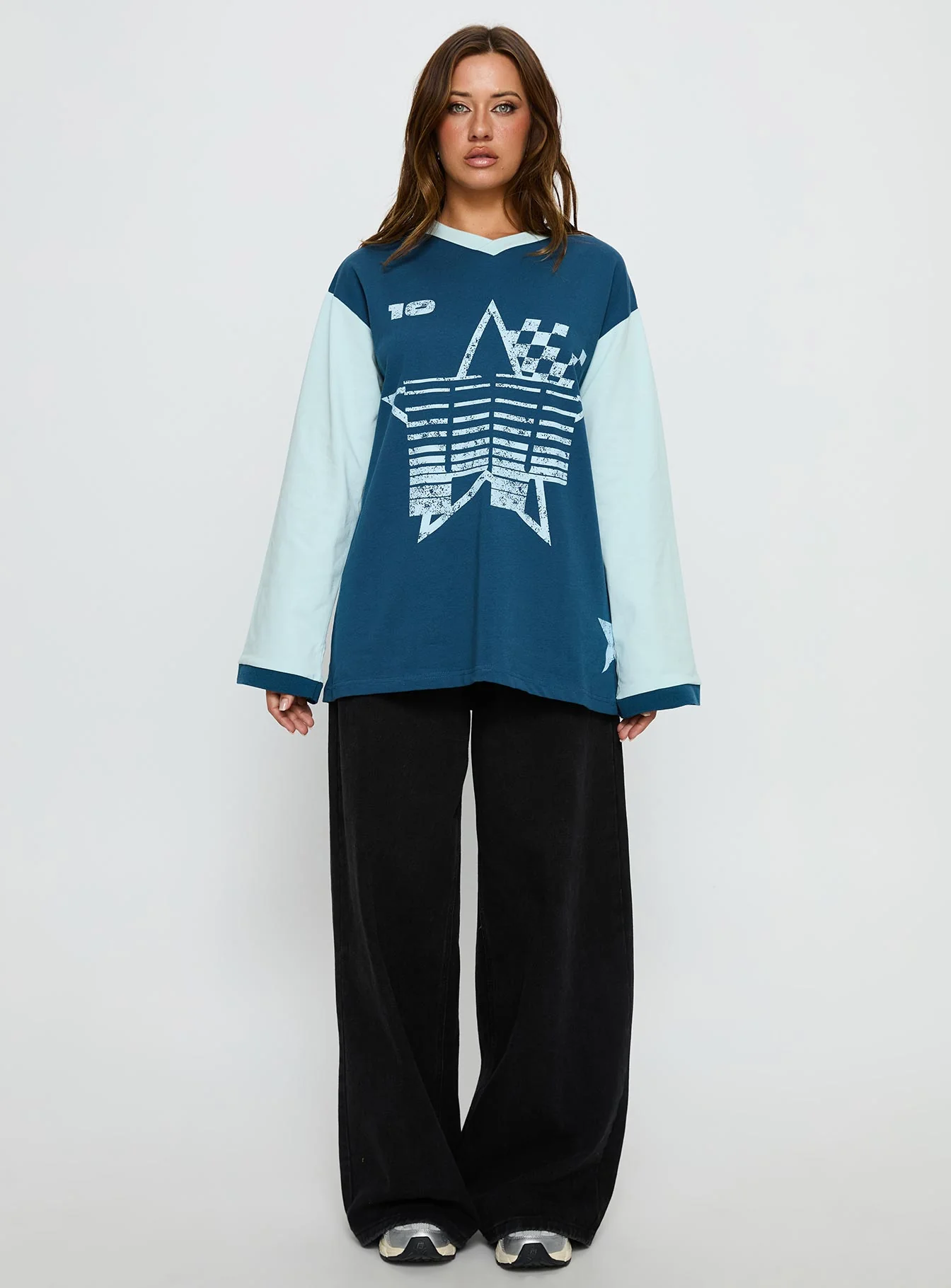 Starletta Long Sleeve Moto Top Blue