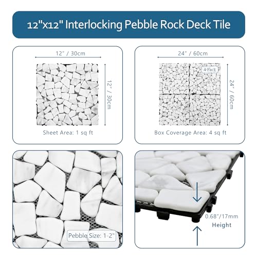 SUNWINGS 4PCS Natural Stone Interlocking Deck Tiles 12