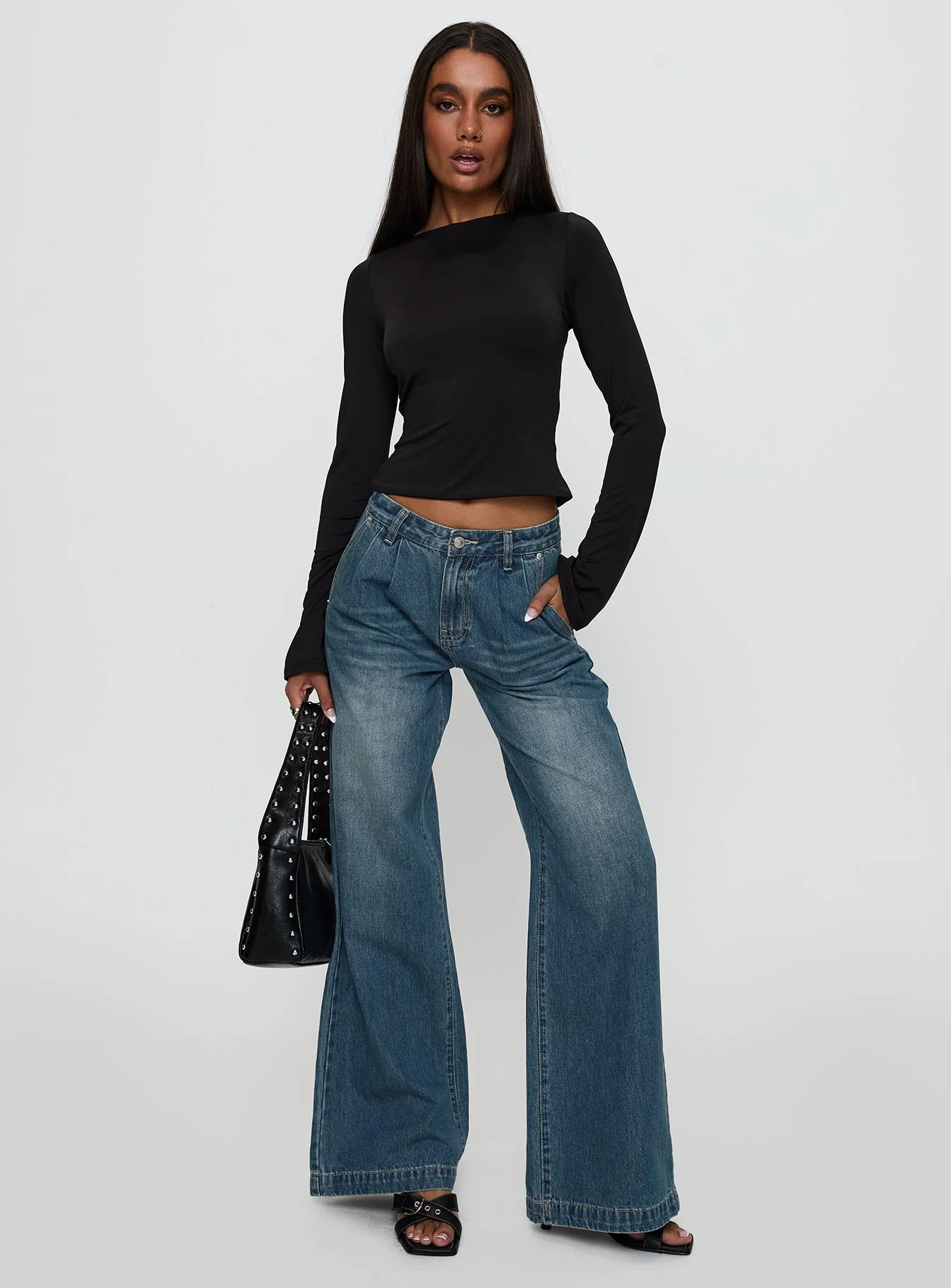 Laguardia Mid Rise Wide Leg Jeans Dark Blue Wash