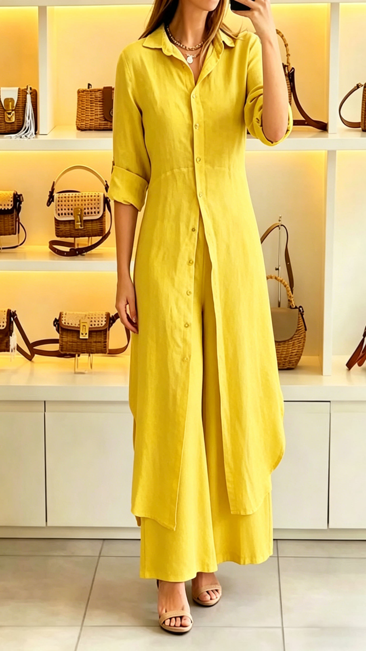 Women's Casual Two-Piece Set: Long Collared Top and Trousers - Nordfashionstorm - Women's Clothing, Fashion for You - Nordfashionstorm.com