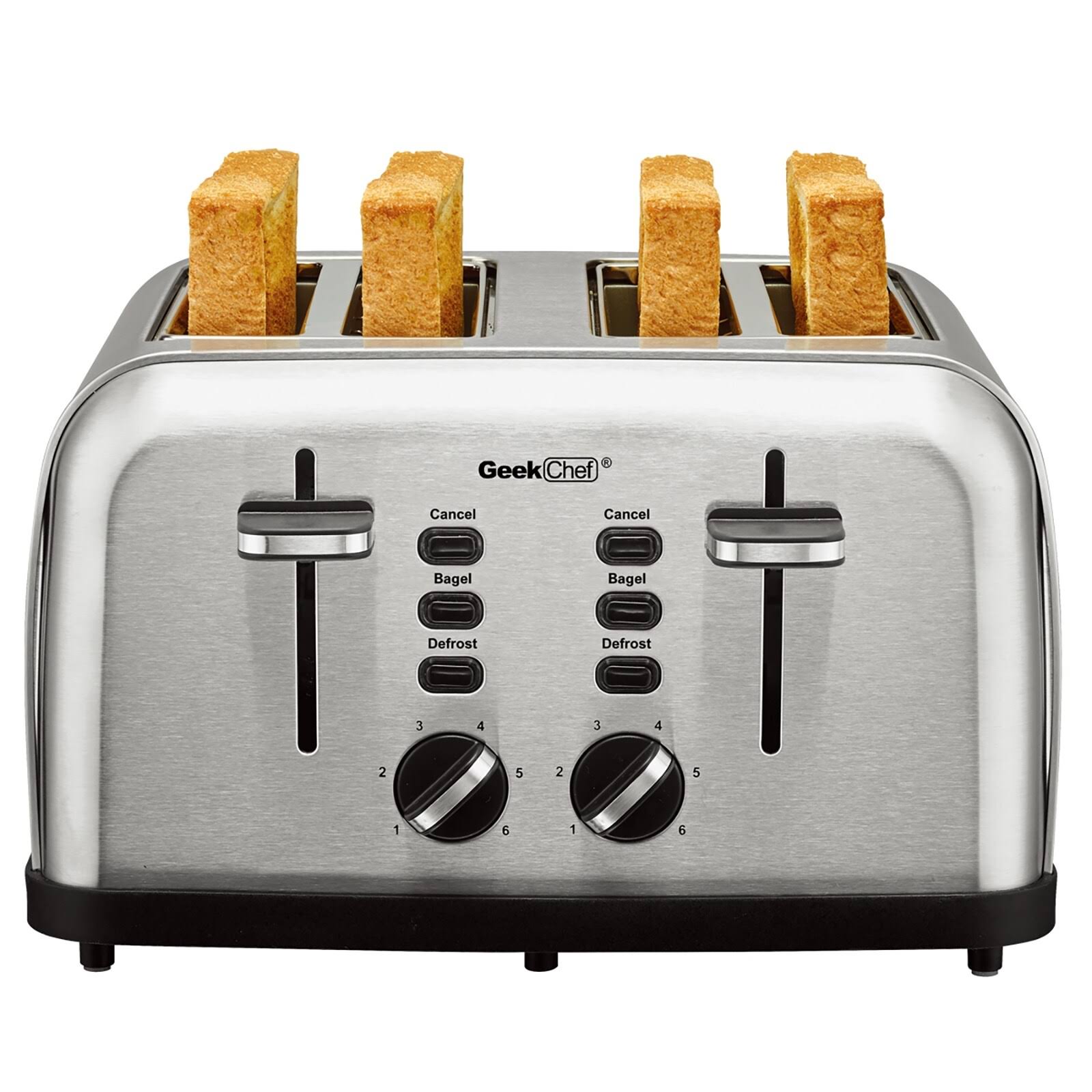 Extra Wide Slots Toaster 4 Slice, 6 Browning Settings Auto Pop-Up - Stainless Steel - 10.9 W x 11.8 D x 7.1 H Inches - Silver
