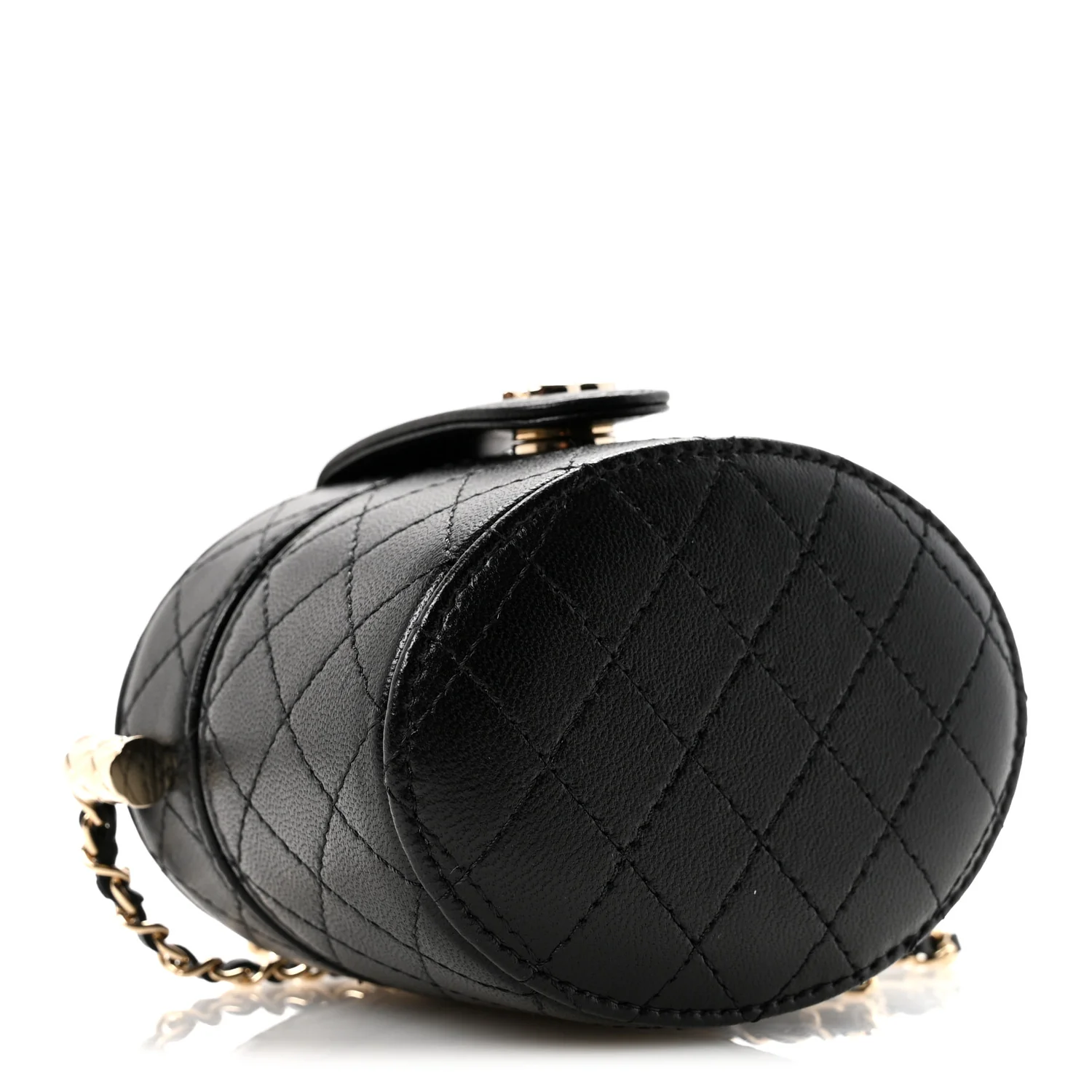 Lambskin Quilted Mini Round Vanity Case With Chain Black - Top Club