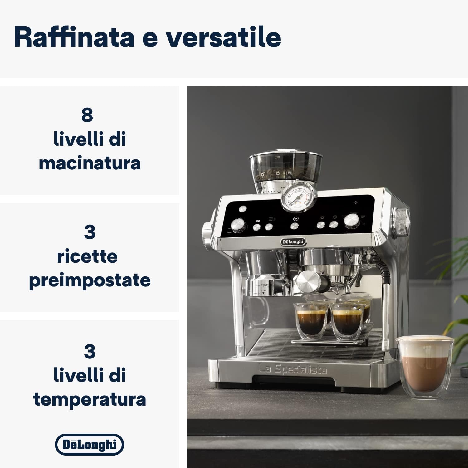 la Specialista Prestigio EC9355.M Macchina da Caffè Espresso Manuale con Tecnologia Sensor Grinding, Controllo Attivo a Temperatura e Preinfusione Dinamica, 1450 W, Silver