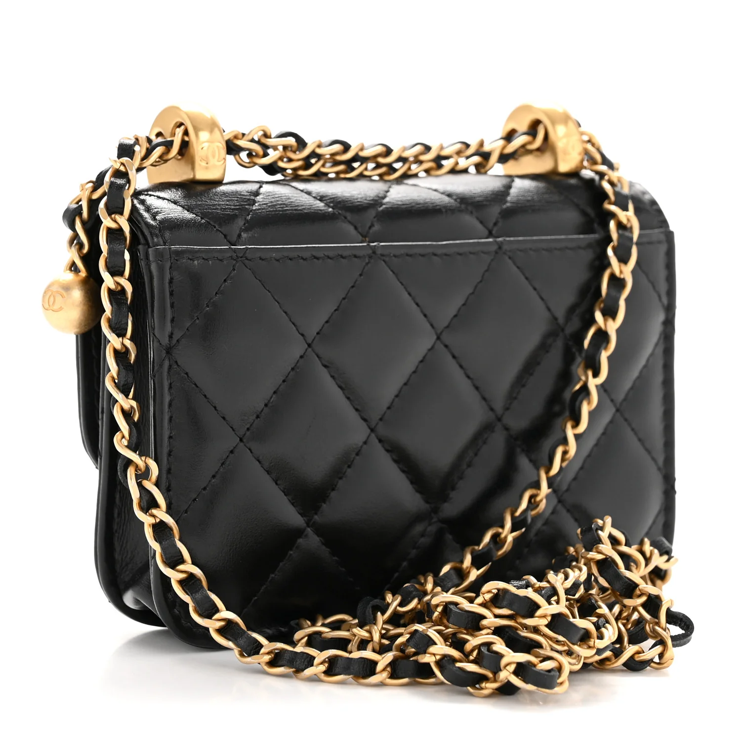 Calfskin Quilted Perfect Fit Coin Purse With Chain Black - Top Club