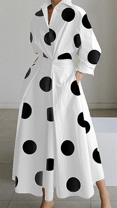 Women's Cotton-Blend White & Black Polka Dot Waisted Shirt Dress - Nordfashionstorm - Women's Clothing, Fashion for You - Nordfashionstorm.com