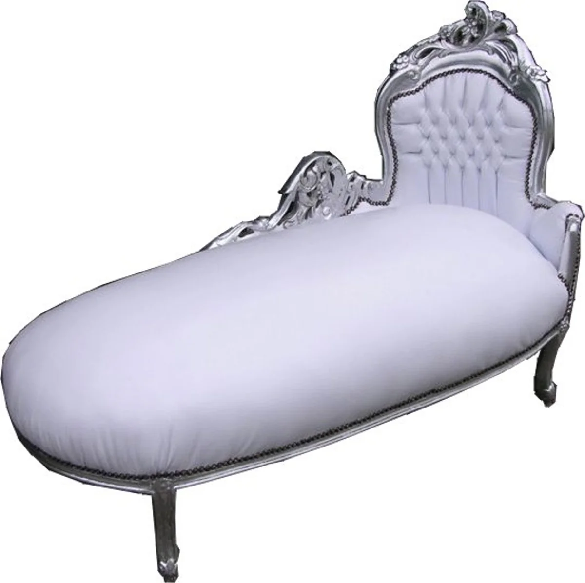 Baroque chaise longue King white/silver leather look